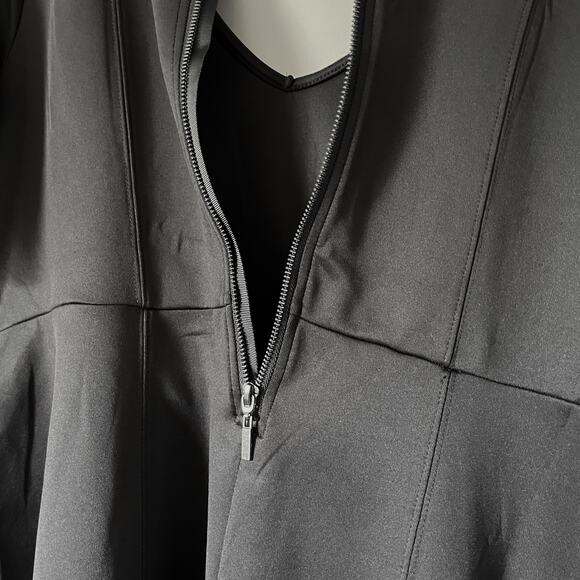 Torrid Fit & Flare Dress - Black Scuba Mini Zip Elbow Sleeve V Neck Plus 2X - Picture 10 of 12